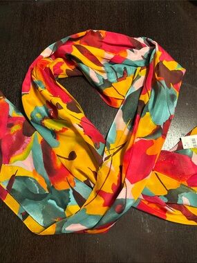 Christian Siriano for J.Jill 100% Silk Vibrant Multi-Color Floral Print Scarf